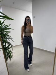 Spt 2023 Yıkamalı Gri İspanyol Paça Pantolon