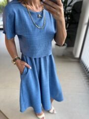 My 3760 İndigo Midi Bluzlu Elbise