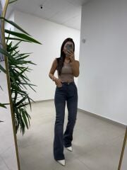 Spt 2023 Yıkamalı Gri İspanyol Paça Pantolon