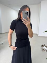 İv 26283 Yarım Balıkçı Yaka Siyah Tişört