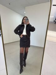 Qs 51131 Kahve Denim Etek