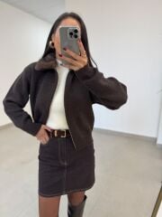 Qs 51131 Kahve Denim Etek
