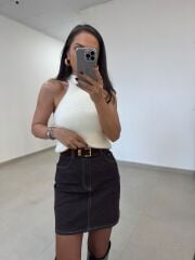Qs 51131 Kahve Denim Etek