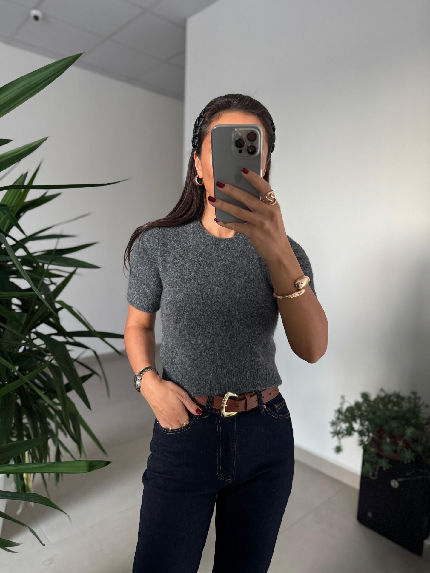 Dv 10651 Yumoş Kısa Kollu Antrasit Kazak