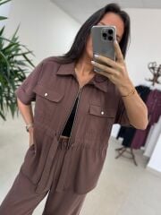 Art 4007 Bel Büzgülü Kısa Kollu Tensel Kahve Takım