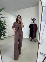 Art 4007 Bel Büzgülü Kısa Kollu Tensel Kahve Takım