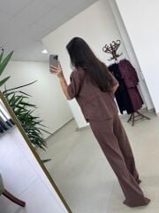 Art 4007 Bel Büzgülü Kısa Kollu Tensel Kahve Takım