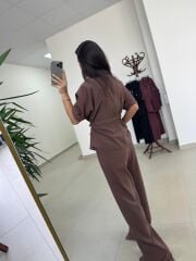 Art 4007 Bel Büzgülü Kısa Kollu Tensel Kahve Takım