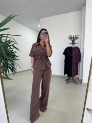 Art 4007 Bel Büzgülü Kısa Kollu Tensel Kahve Takım