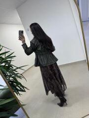 Ms 5261 Bel Lastikli Haki Deri Ceket