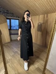 Siyah yan drapeli poplin gömlek elb