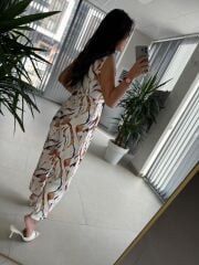 Bb 28832 Floş Keten Renk Geçişli Tulum