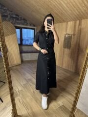 Siyah yan drapeli poplin gömlek elb