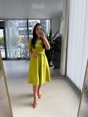 My 3760 Fıstık Yeşili  Midi Bluzlu Elbise