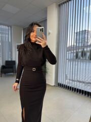 My 3587 Gold Kare Tokalı Bitter Kahve Kalem Elbise