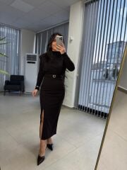 My 3587 Gold Kare Tokalı Bitter Kahve Kalem Elbise