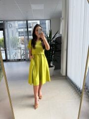 My 3760 Fıstık Yeşili  Midi Bluzlu Elbise