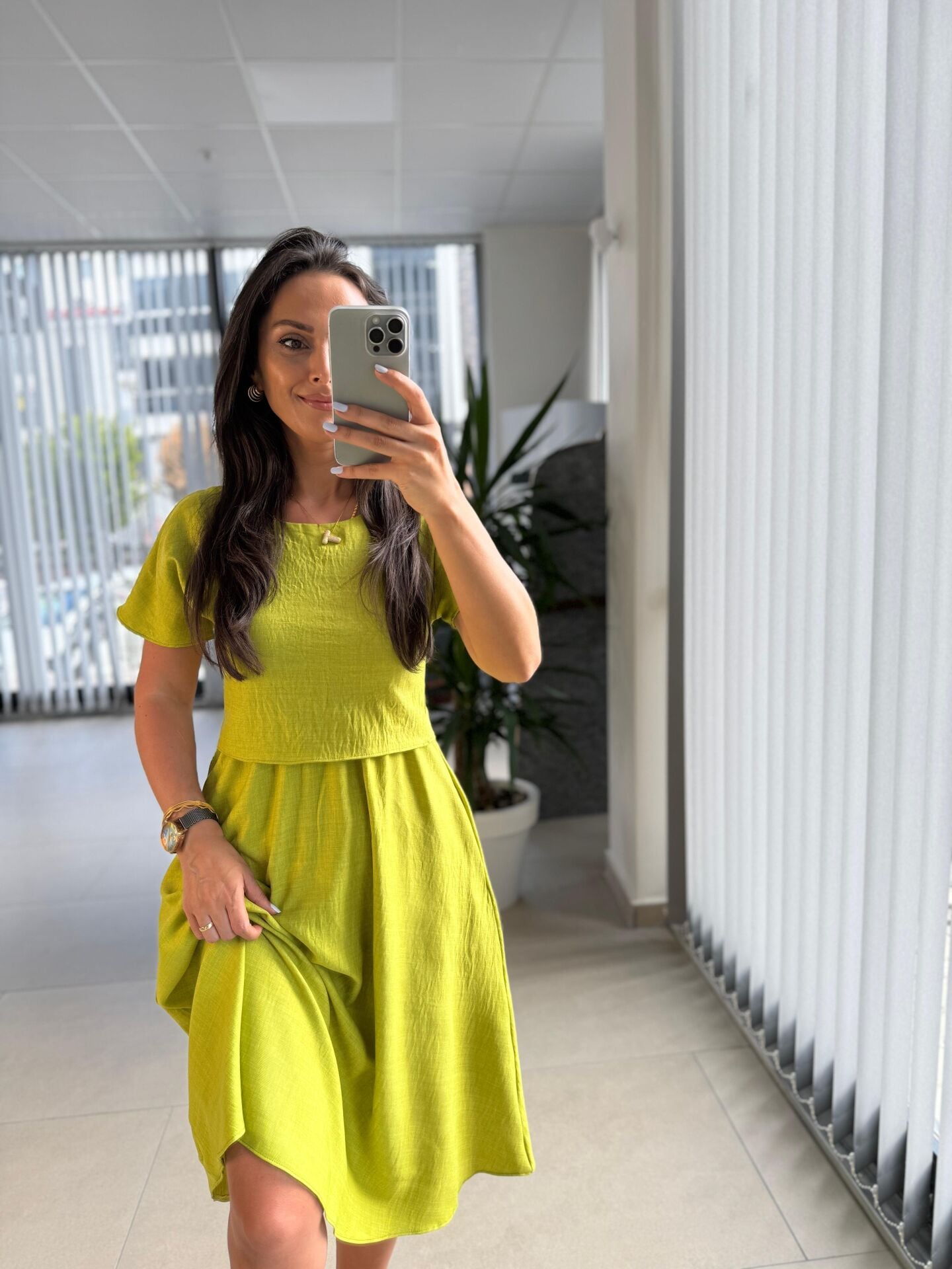 My 3760 Fıstık Yeşili  Midi Bluzlu Elbise