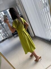 My 3760 Fıstık Yeşili  Midi Bluzlu Elbise