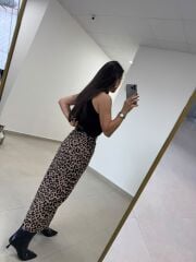 Tp 1665 Leopar Desenli Yırtmaçlı Krep Etek