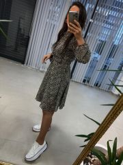 My 3010 Belted Khaki Shirt Chiffon Dress