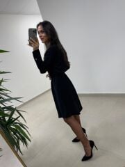 Ms 2136 Siyah Kruvaze Gömlek Yaka Elbise