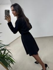 Ms 2136 Siyah Kruvaze Gömlek Yaka Elbise
