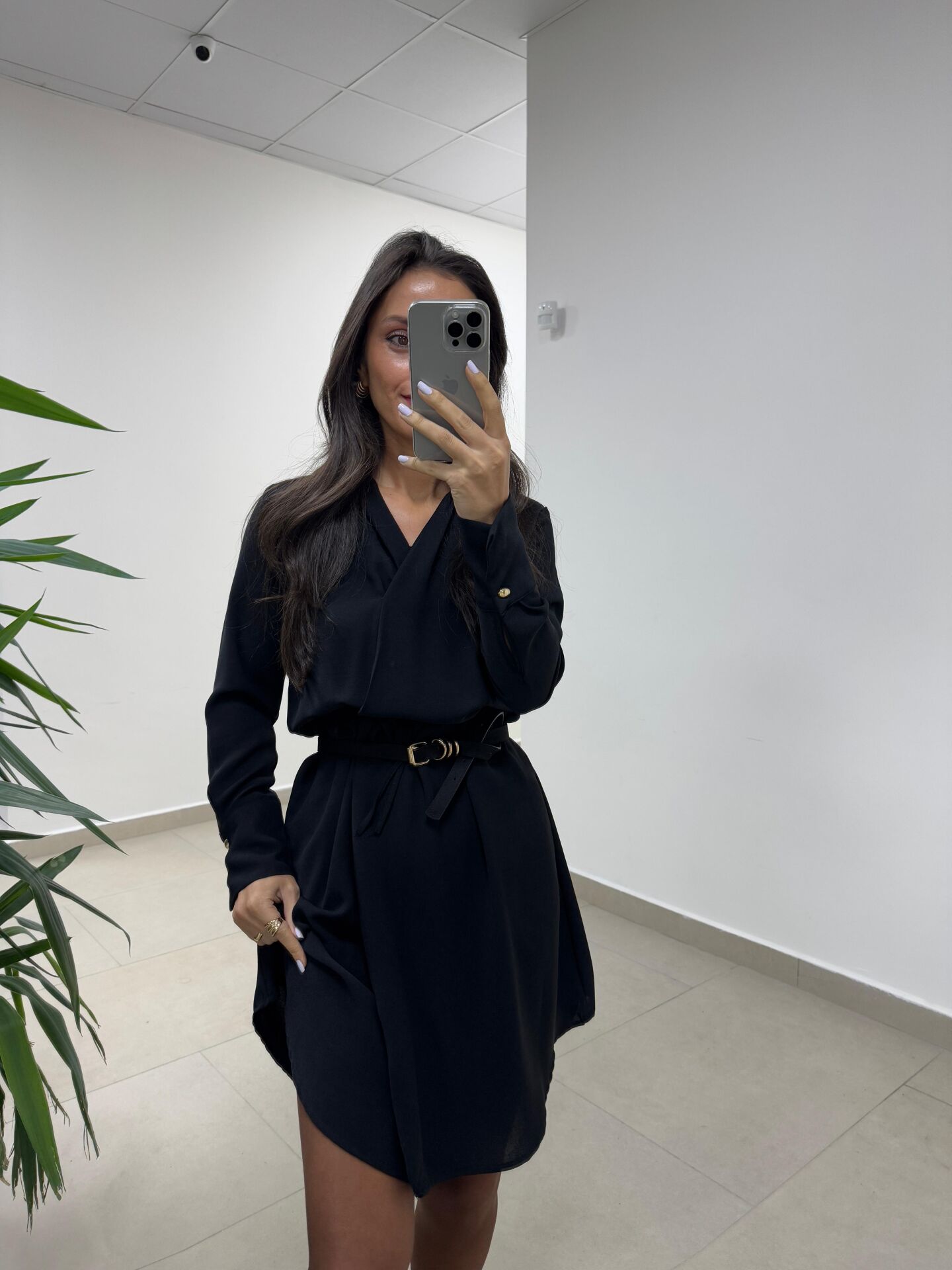 Ms 2136 Siyah Kruvaze Gömlek Yaka Elbise