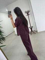 Art 4007 Bel Büzgülü Kısa Kollu Tensel Mürdüm Takım