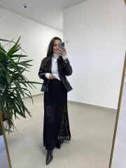 Mz 22757 Dantel Detaylı Siyah Etek