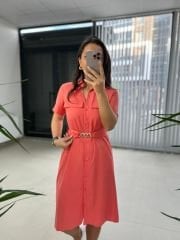 Sg Yavruağzı Kemerli Gömlek Elbise