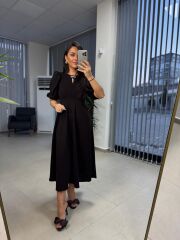 My 3578 Fiyonk Broşlu Bitter Kahve Elbise