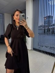 My 3578 Fiyonk Broşlu Bitter Kahve Elbise