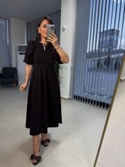 My 3578 Fiyonk Broşlu Bitter Kahve Elbise