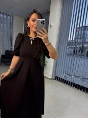 My 3578 Fiyonk Broşlu Bitter Kahve Elbise