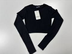 Kr 16049 Siyah Parmak Geçmeli Kısa Crop Body