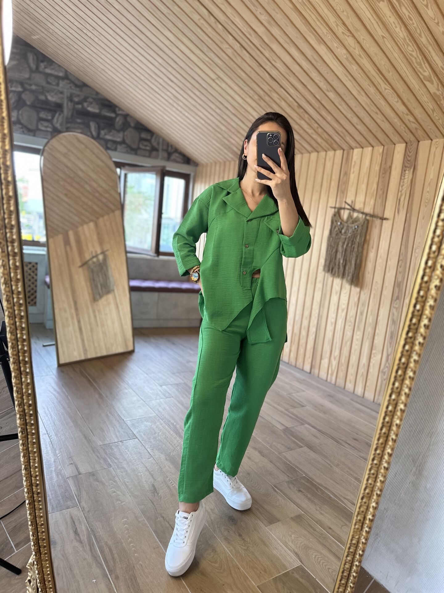 Floş keten yeşil takım