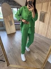 Floş keten yeşil takım