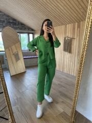 Floş keten yeşil takım