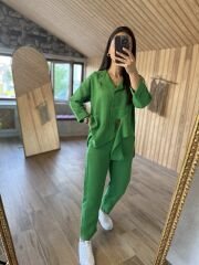 Floş keten yeşil takım