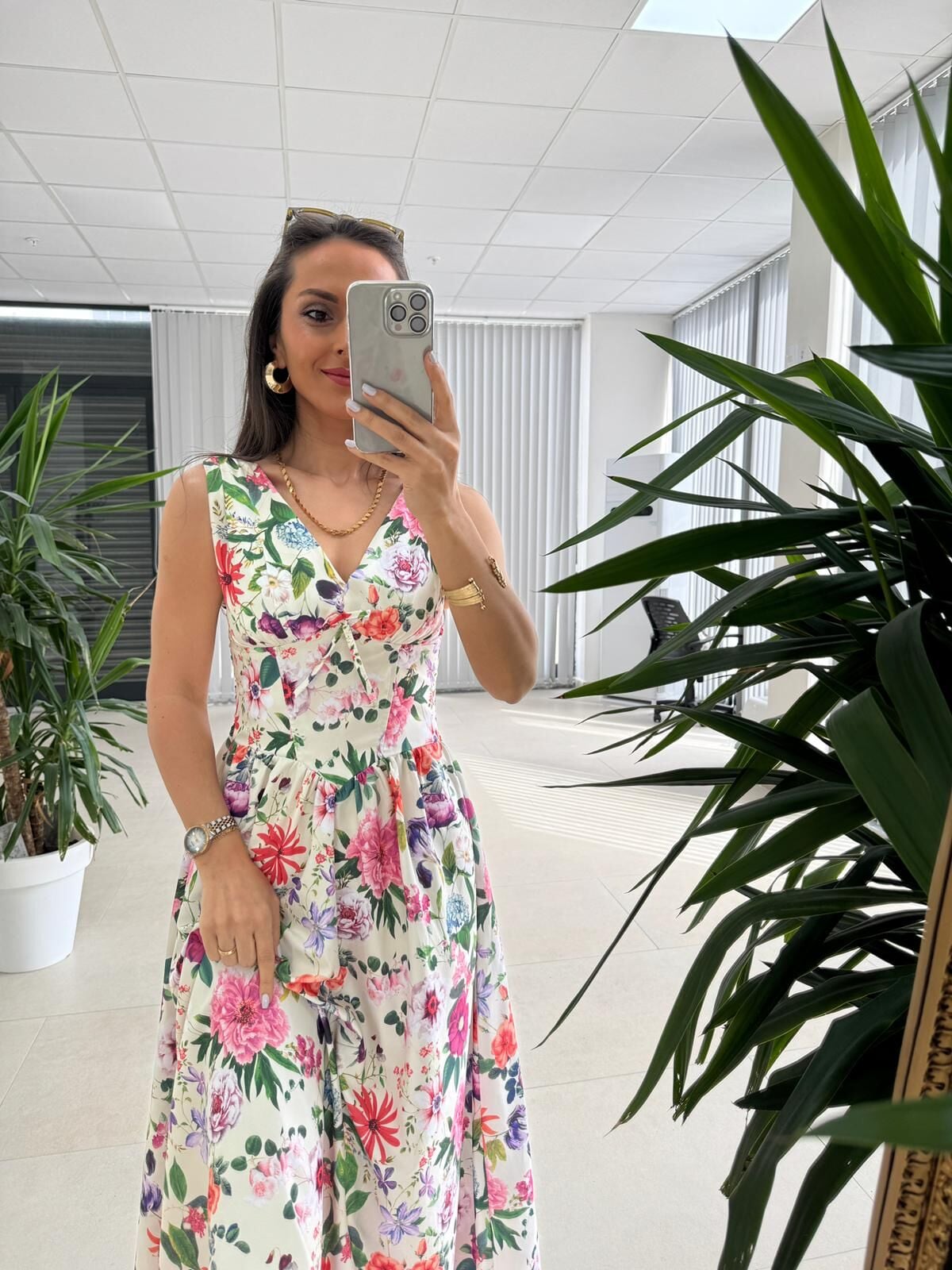 My 4028 Sırt Gipeli Floral Midi Elbise