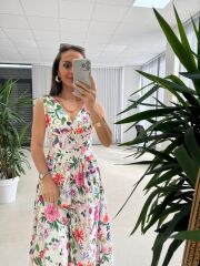 My 4028 Sırt Gipeli Floral Midi Elbise