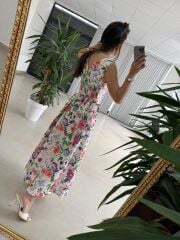 My 4028 Sırt Gipeli Floral Midi Elbise