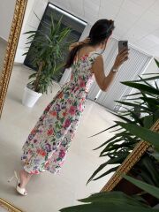 My 4028 Sırt Gipeli Floral Midi Elbise