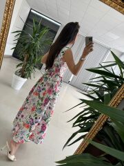 My 4028 Sırt Gipeli Floral Midi Elbise
