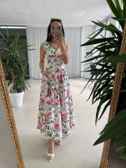 My 4028 Sırt Gipeli Floral Midi Elbise