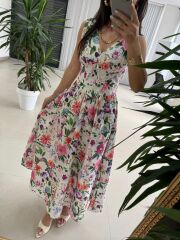 My 4028 Sırt Gipeli Floral Midi Elbise