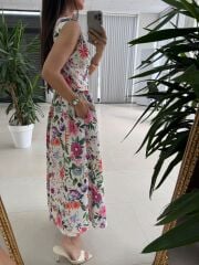 My 4028 Sırt Gipeli Floral Midi Elbise