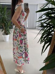 My 4028 Sırt Gipeli Floral Midi Elbise