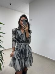 My 3357 Kemerli Antrasit Şifon Elbise